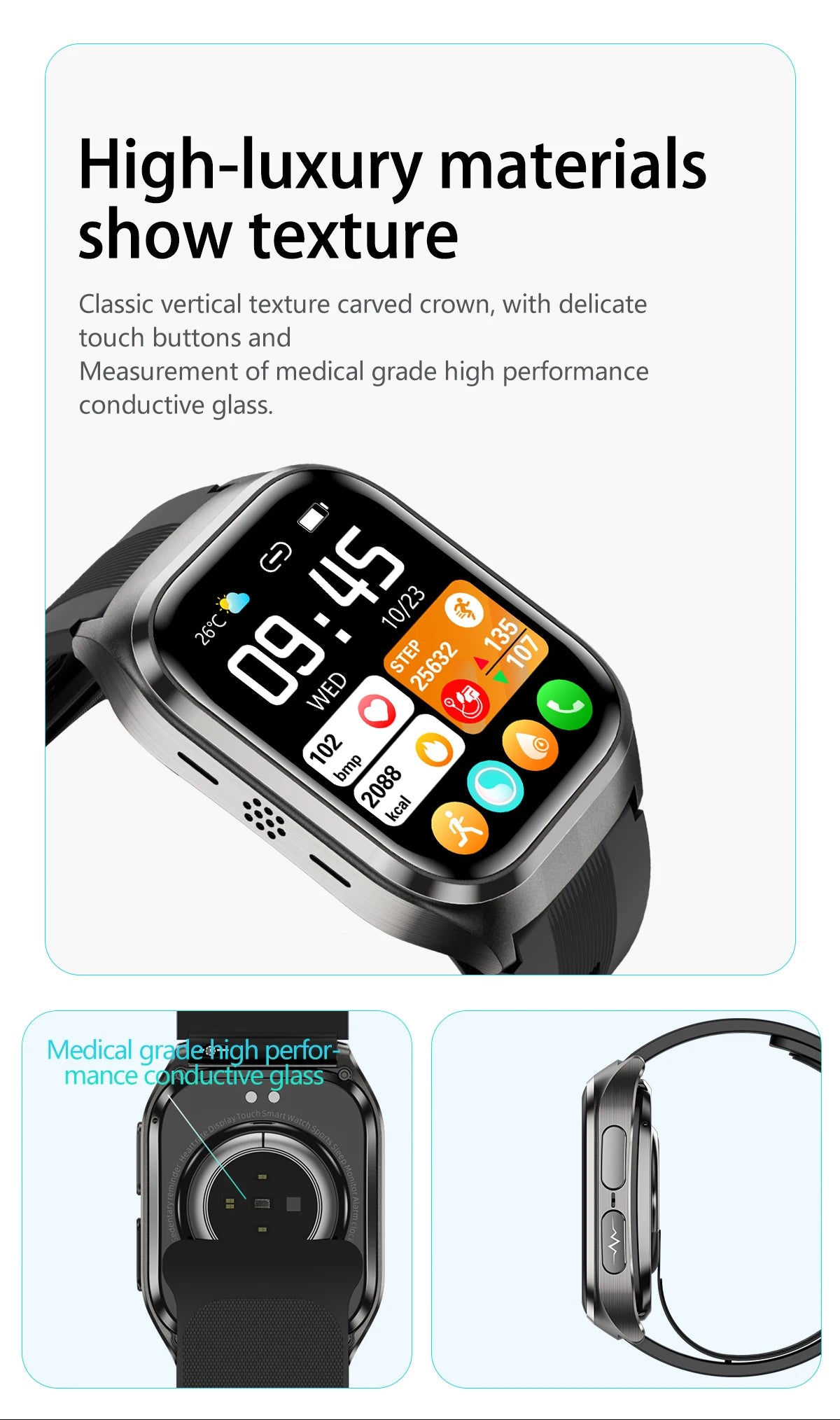NEW Air Pump Airbag Blood Pressure Accurate Diagnosis Smart Watch ECG Temp Blood Fat Uric Acid Men Three High Monitor Smartwatch