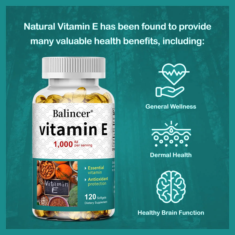 Vitamin E 1000 IU Soft Gel - Vitamin E Supplement, Essential Antioxidant Support, Support Skin, Heart and Immune Health