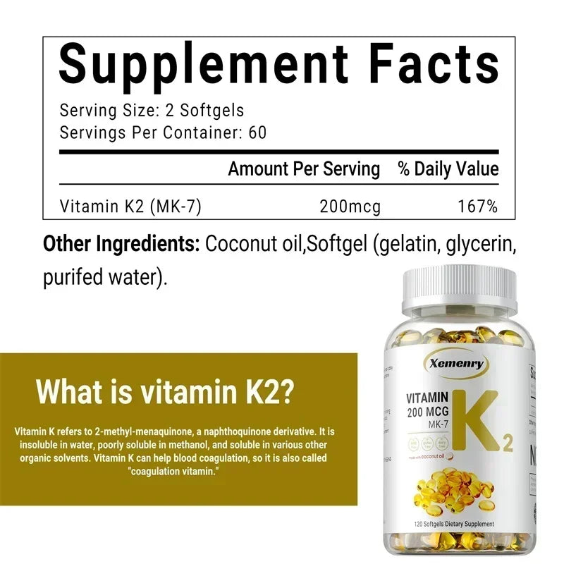 Vitamin K2 MK-7 Supplement - Supports Immune Function, Joint & Heart Health, Superior Absorption, Boosts Energy, Non-GMO