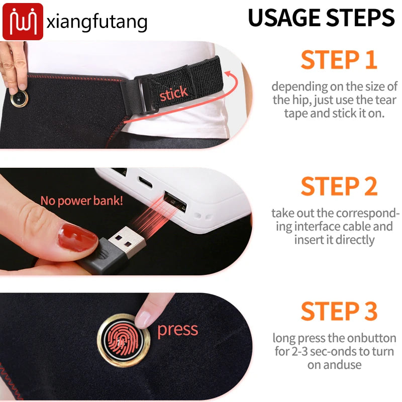 Cordless Heated Hip Support Brace with Massager for Sciatica Pain Relief Lower Back Therapy Hip Heating Pad for Physical Healing