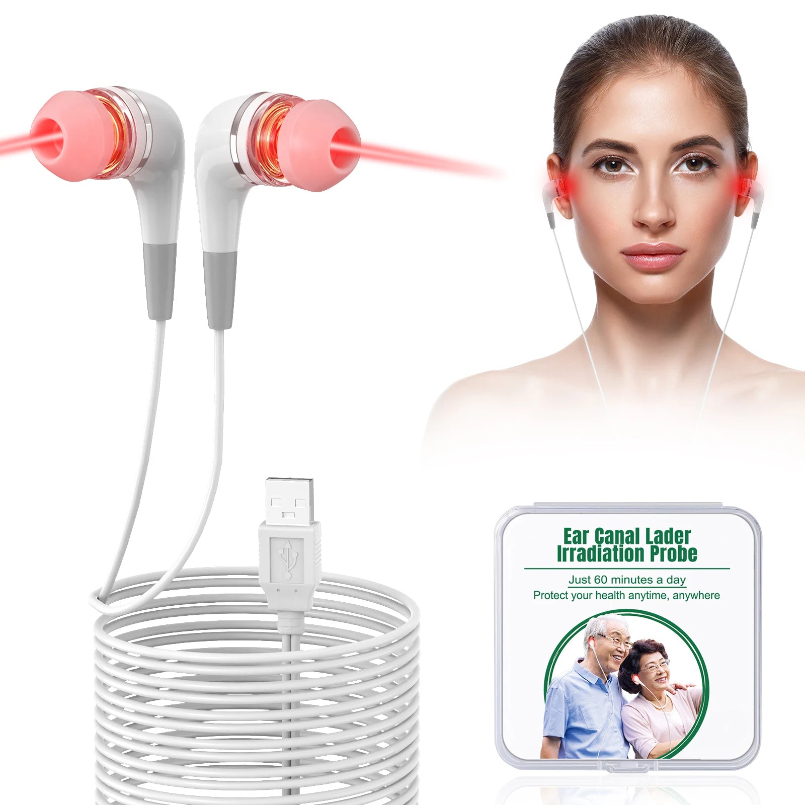 Tinnitus Ear Laser Therapy 650nm LLLT Irradiation Laser Physiotherapy Earplug Otitis Media Deafness  Hypertension Treatment