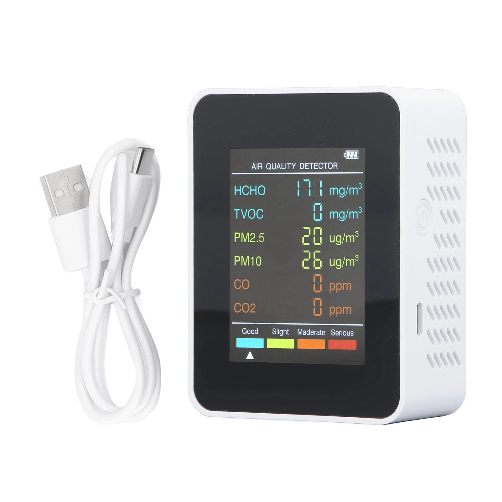 Air Quality Monitor Portable LCD Backlight Screen CO2 TVOC HCHO PM2.5 PM10 Detector with Alarm Indoor CO2 Monitor Air Monitor