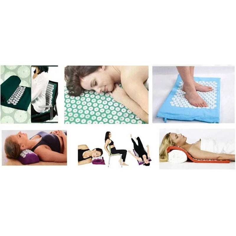 Acupuncture Massager Yoga Mat Pillow Massage Pain Relief Stress Back Pain Spike Acupuncture Mat and Pillow Set with Bag