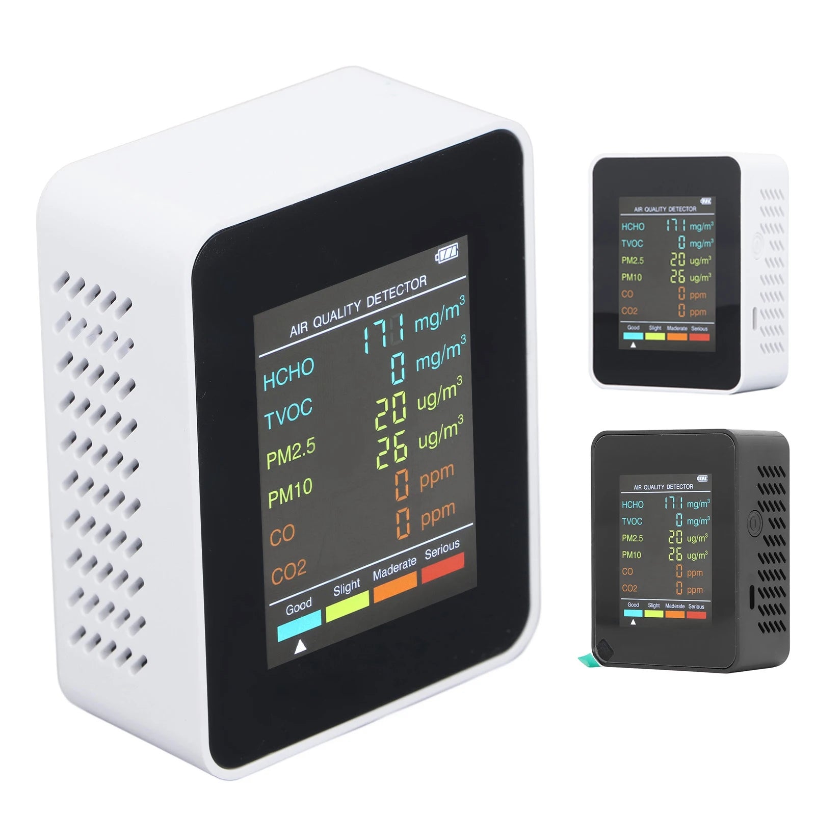 Air Quality Monitor Portable LCD Backlight Screen CO2 TVOC HCHO PM2.5 PM10 Detector with Alarm Indoor CO2 Monitor Air Monitor