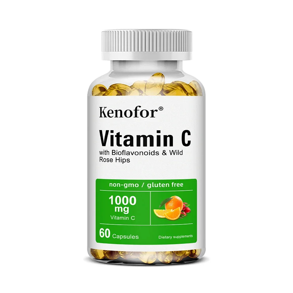 Vitamin C 1000mg - with Citrus, Rose hips,Immune System & Collagen High Potency Fat Soluble Ascorbic Acid Supplement
