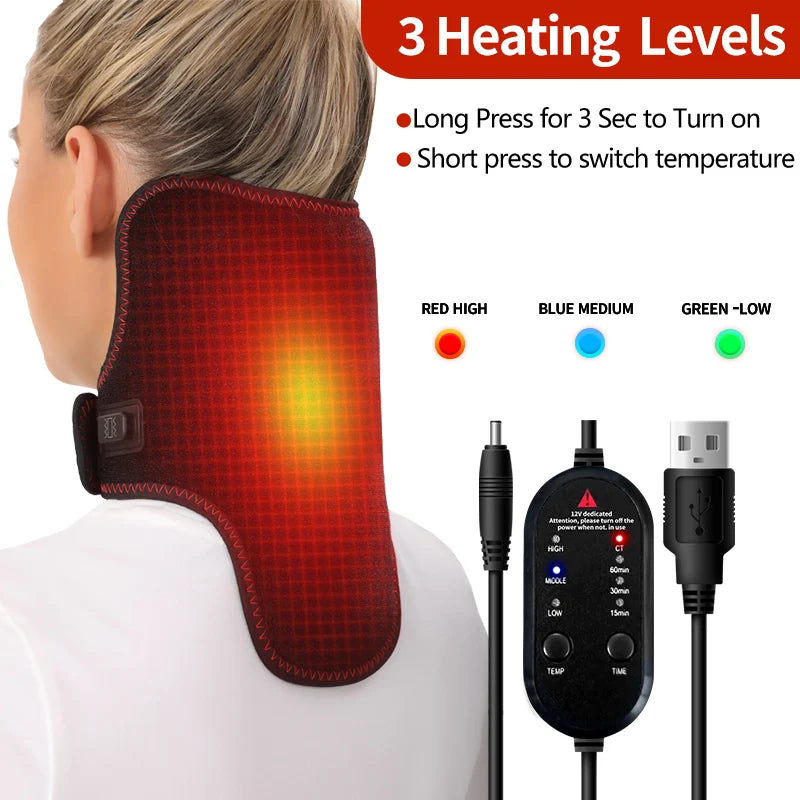 Heating Neck Support- Vibration Massager Hot Compress Relieves Joint Pain Discomfort overuse injury 3-Level Timer USB Port