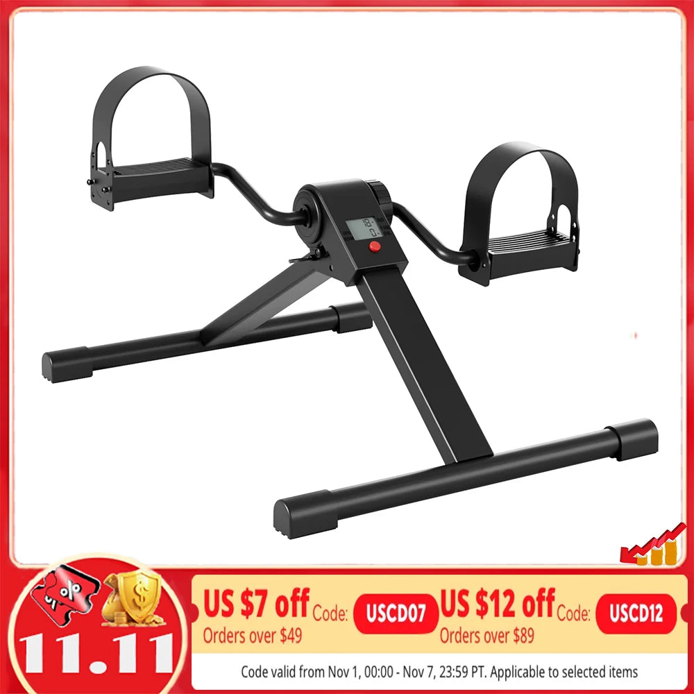 Under Desk Bike Pedal Mini Exercise Bike with Electronic Display for Indoor Leg and Arm Recovery  Folding Pedal Exerciser