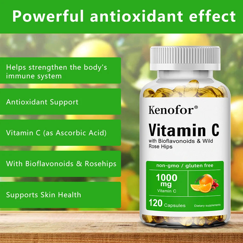 Vitamin C 1000mg - with Citrus, Rose hips,Immune System & Collagen High Potency Fat Soluble Ascorbic Acid Supplement