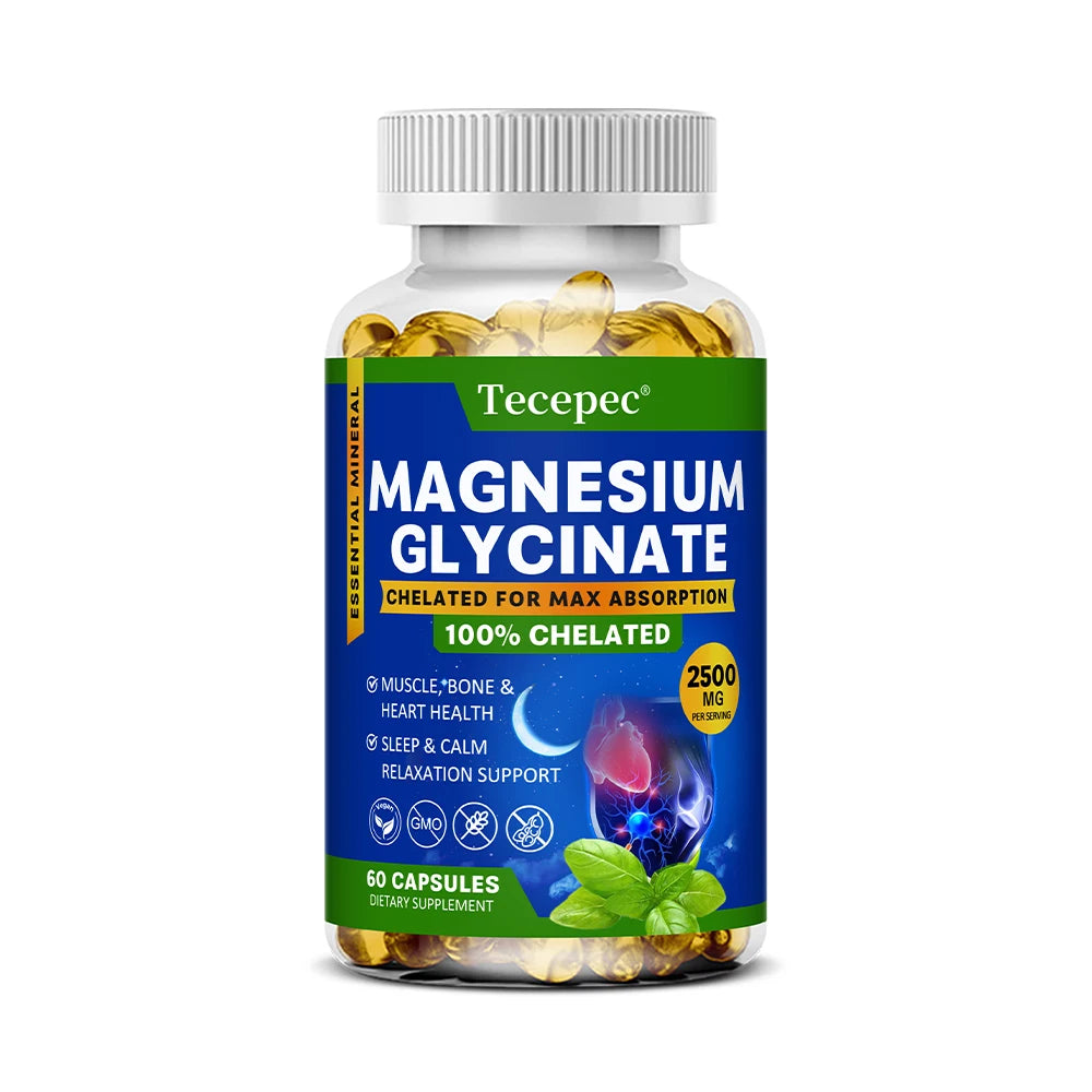 Magnesium Glycinate Supplement, Highly Absorbed, Supports Muscle Relaxation and Recovery, Maximum Bioavailability, 120 Capsules