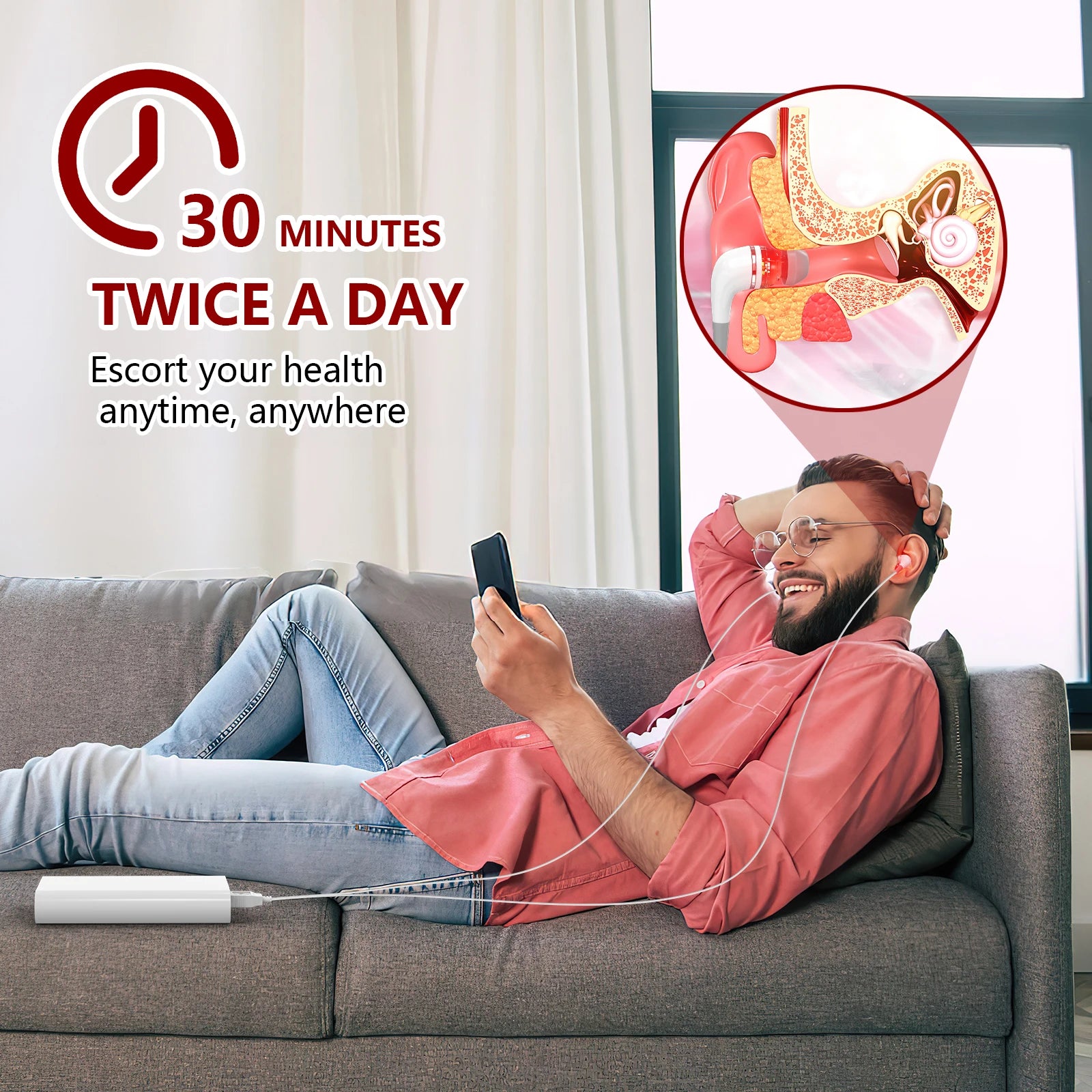 Tinnitus Ear Laser Therapy 650nm LLLT Irradiation Laser Physiotherapy Earplug Otitis Media Deafness  Hypertension Treatment