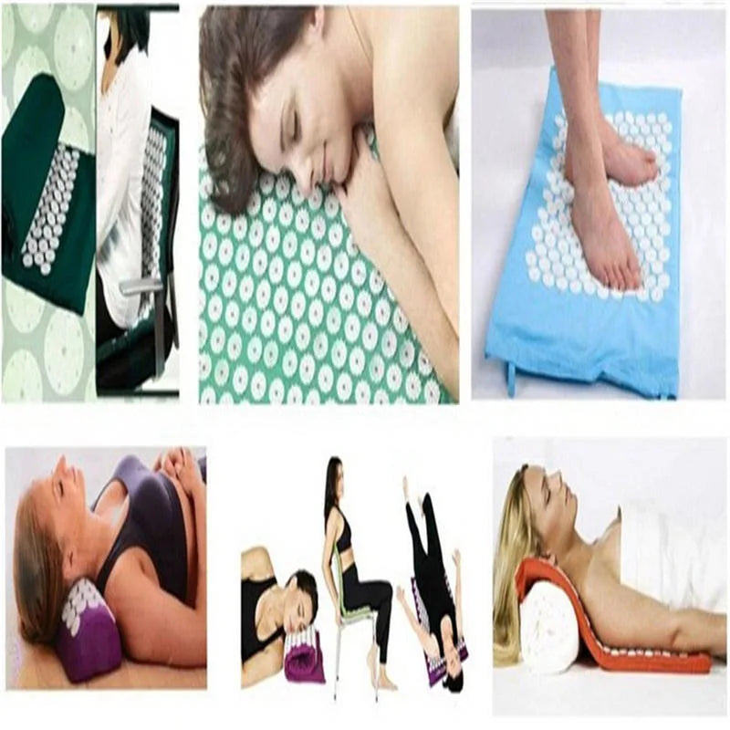 Acupuncture Massager Yoga Mat Pillow Massage Pain Relief Stress Back Pain Spike Acupuncture Mat and Pillow Set with Bag