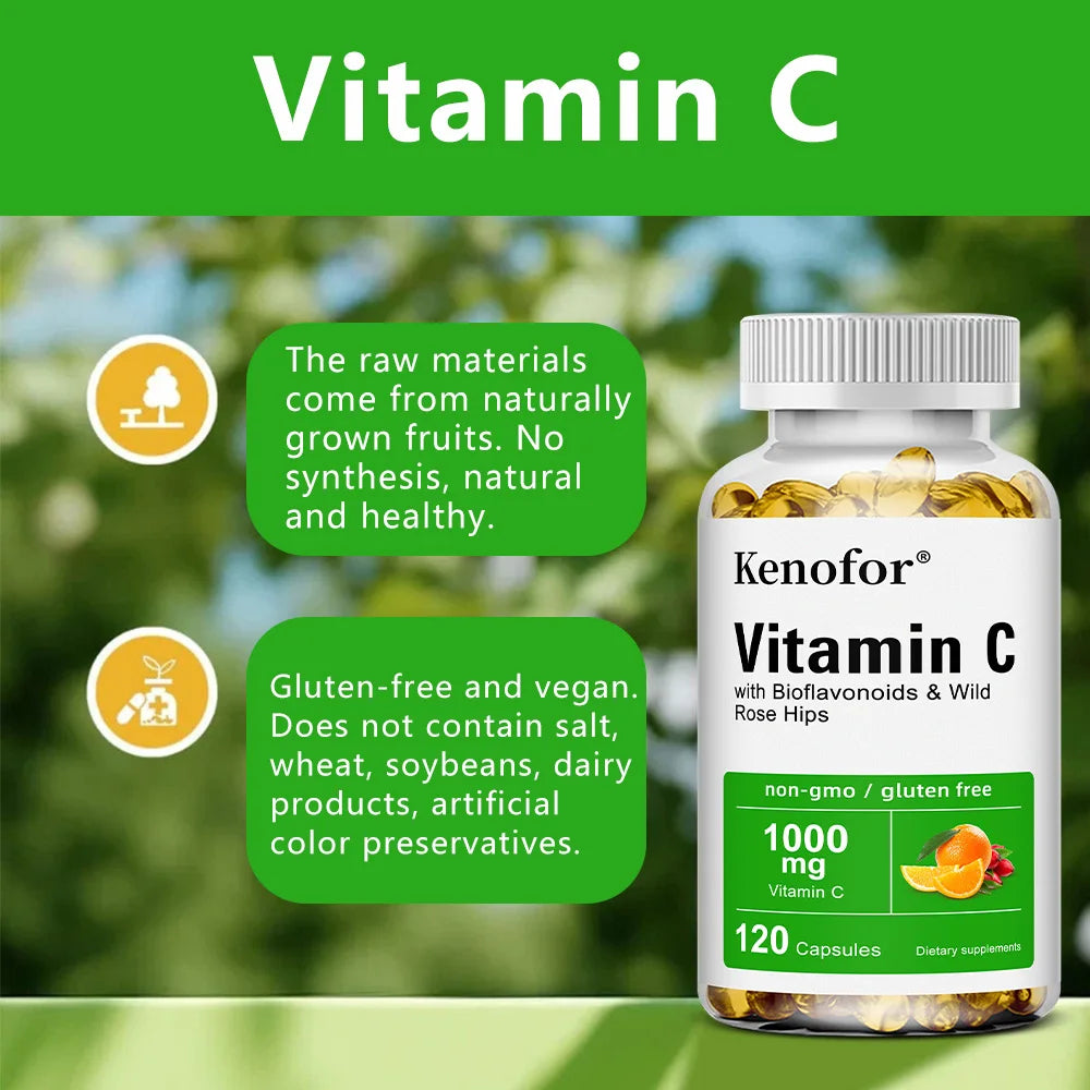 Vitamin C 1000mg - with Citrus, Rose hips,Immune System & Collagen High Potency Fat Soluble Ascorbic Acid Supplement