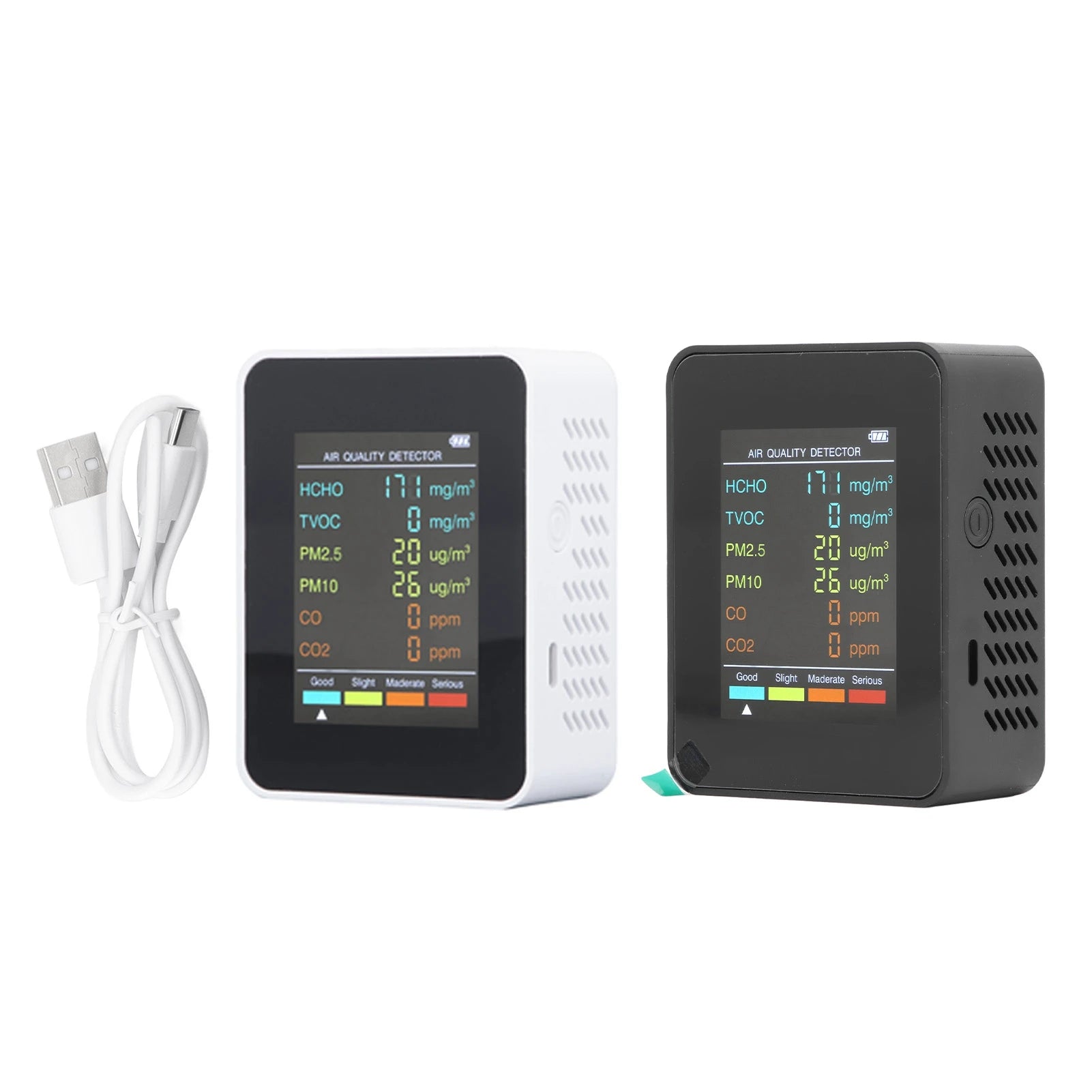 Air Quality Monitor Portable LCD Backlight Screen CO2 TVOC HCHO PM2.5 PM10 Detector with Alarm Indoor CO2 Monitor Air Monitor