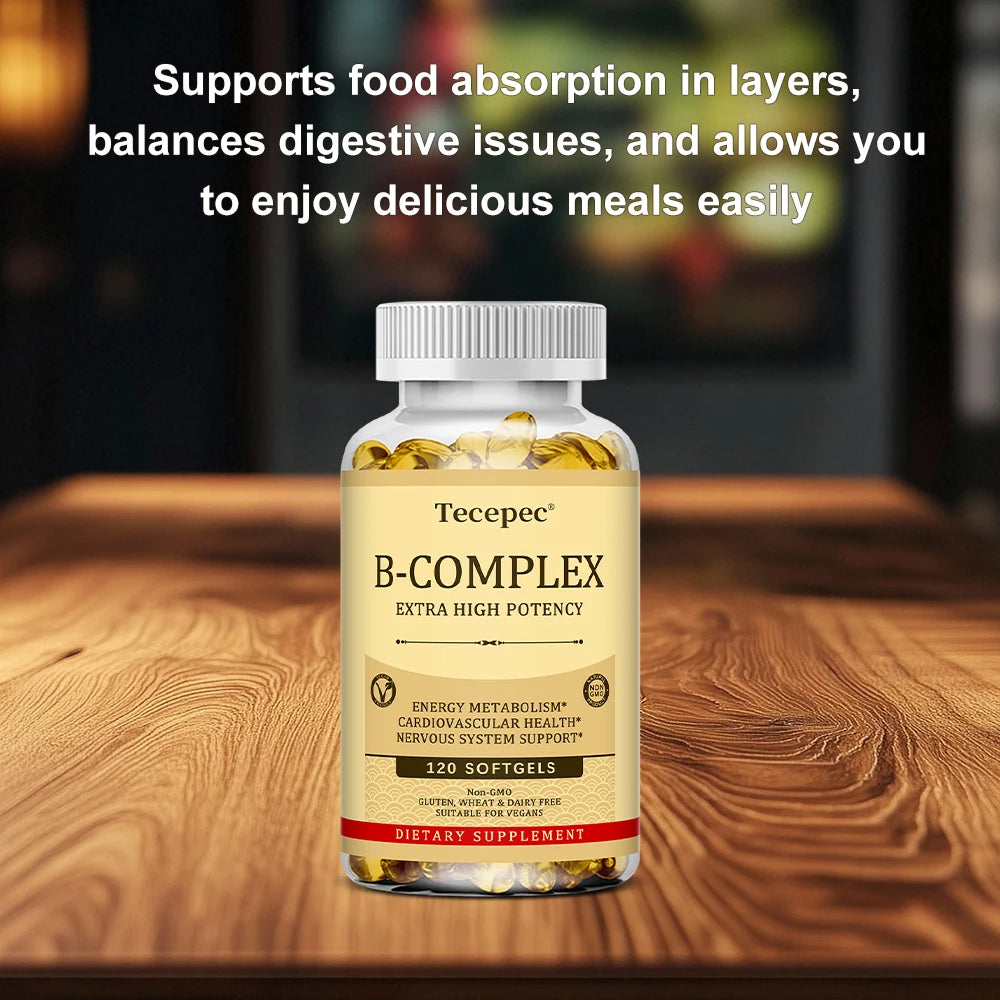 Vitamin B Complex-Contains Vitamins B1, B2, B3, B6, B5, B12 - Replenish Energy, Fight Stress and Enhance Immunity - 120 Capsules