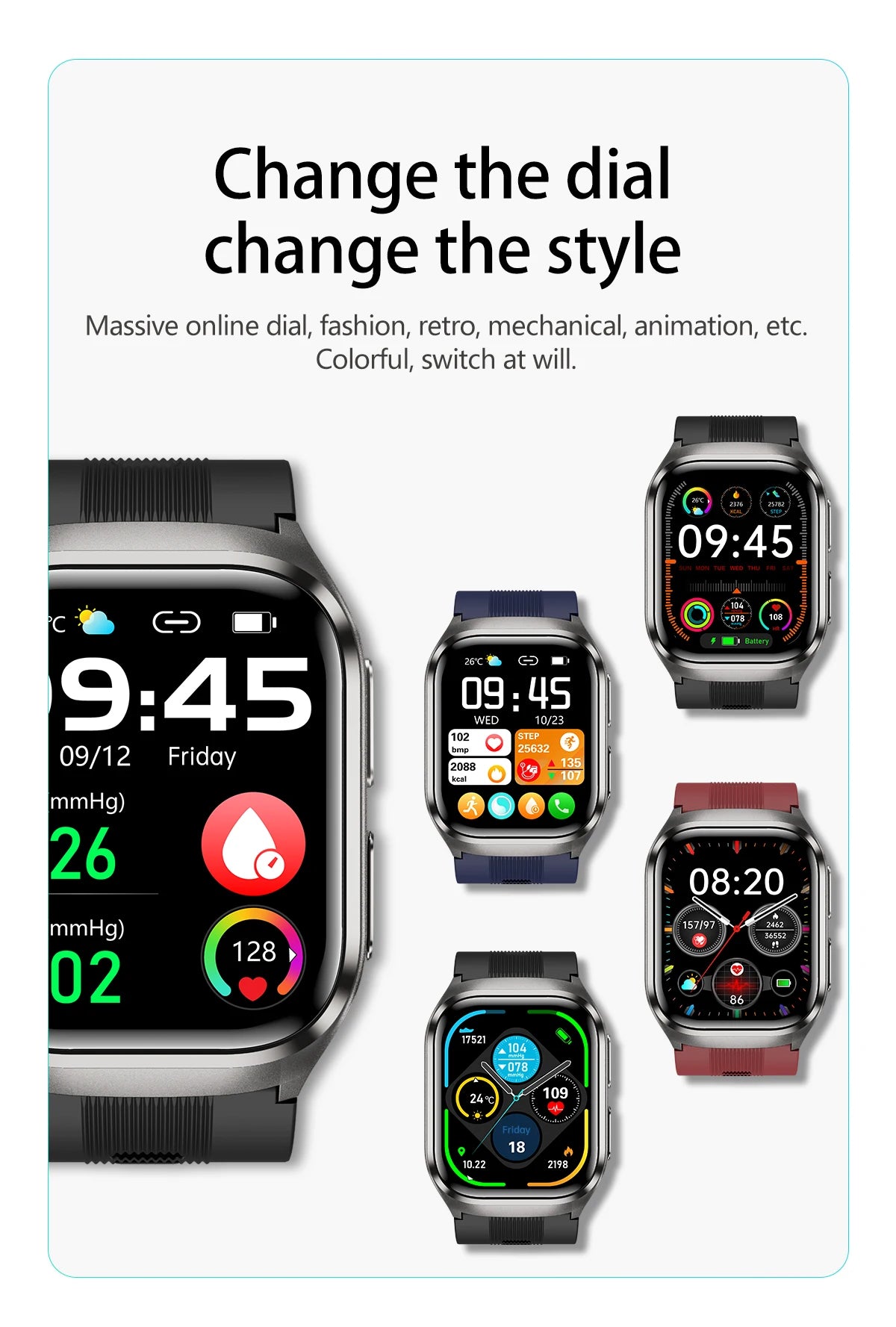 NEW Air Pump Airbag Blood Pressure Accurate Diagnosis Smart Watch ECG Temp Blood Fat Uric Acid Men Three High Monitor Smartwatch