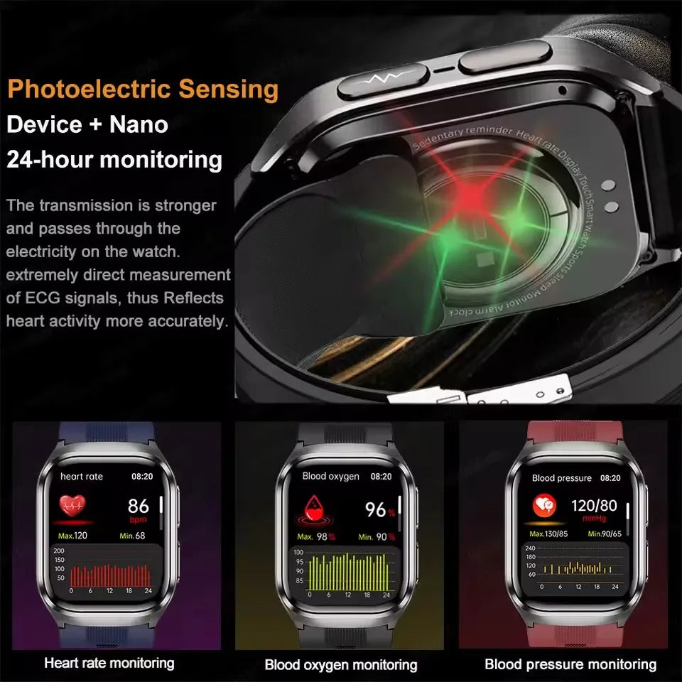 NEW Air Pump Airbag Blood Pressure Accurate Diagnosis Smart Watch ECG Temp Blood Fat Uric Acid Men Three High Monitor Smartwatch