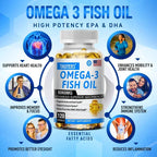 Omega-3 Fish Oil Supplement - Rich in EPA+DHA, Lutein, Supports Heart, Brain & Joint Health, Antioxidant, 120 Capsules
