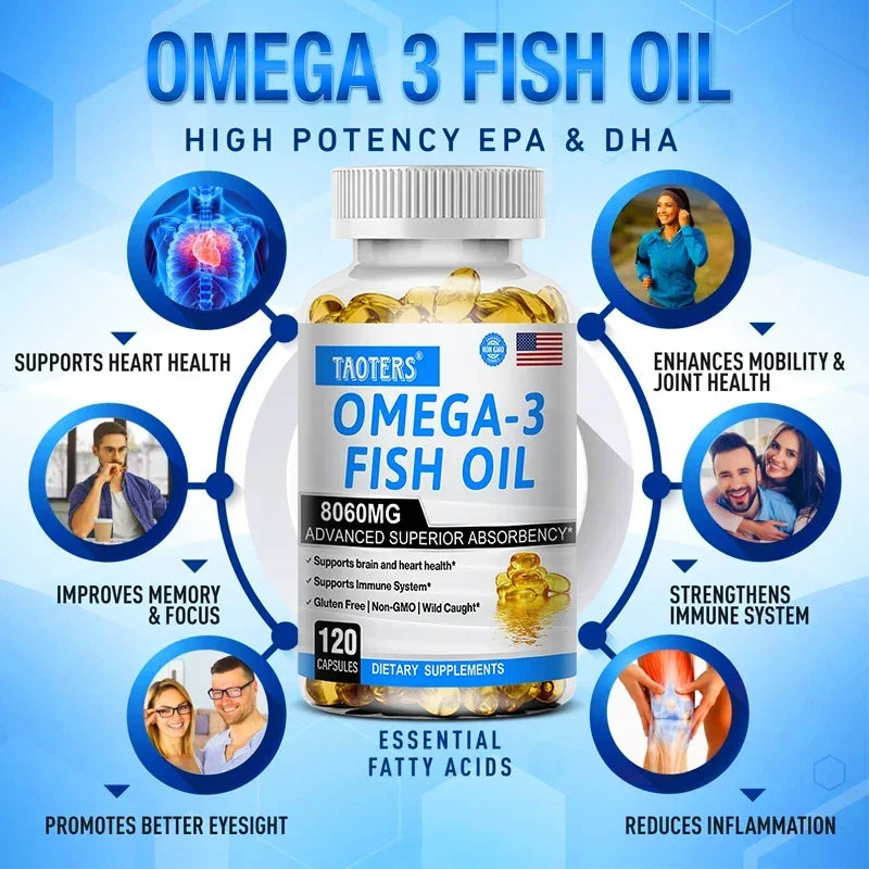 Omega-3 Fish Oil Supplement - Rich in EPA+DHA, Lutein, Supports Heart, Brain & Joint Health, Antioxidant, 120 Capsules