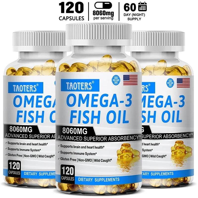 Omega-3 Fish Oil Supplement - Rich in EPA+DHA, Lutein, Supports Heart, Brain & Joint Health, Antioxidant, 120 Capsules
