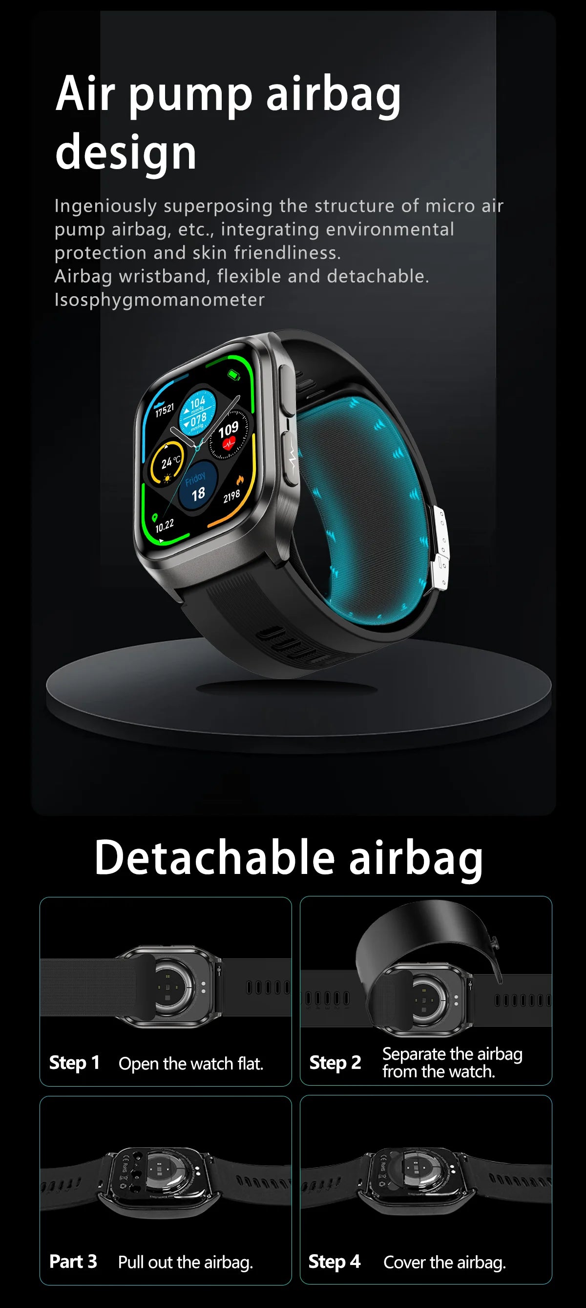 NEW Air Pump Airbag Blood Pressure Accurate Diagnosis Smart Watch ECG Temp Blood Fat Uric Acid Men Three High Monitor Smartwatch