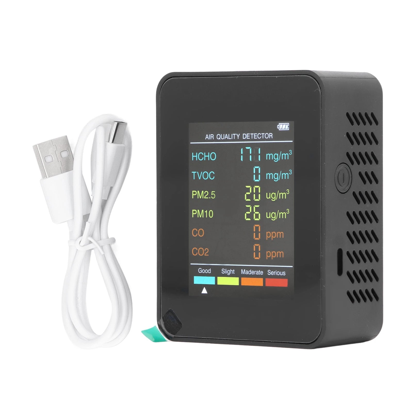 Air Quality Monitor Portable LCD Backlight Screen CO2 TVOC HCHO PM2.5 PM10 Detector with Alarm Indoor CO2 Monitor Air Monitor
