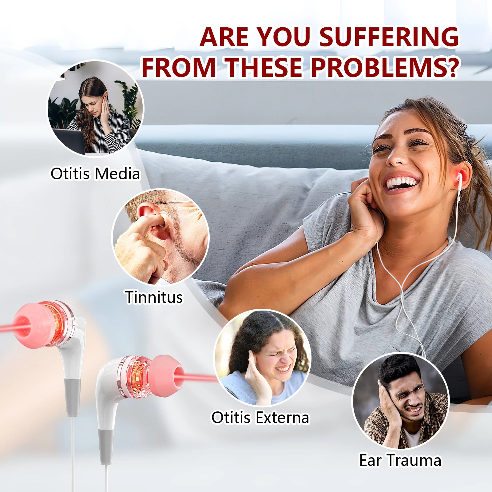 Tinnitus Ear Laser Therapy 650nm LLLT Irradiation Laser Physiotherapy Earplug Otitis Media Deafness  Hypertension Treatment