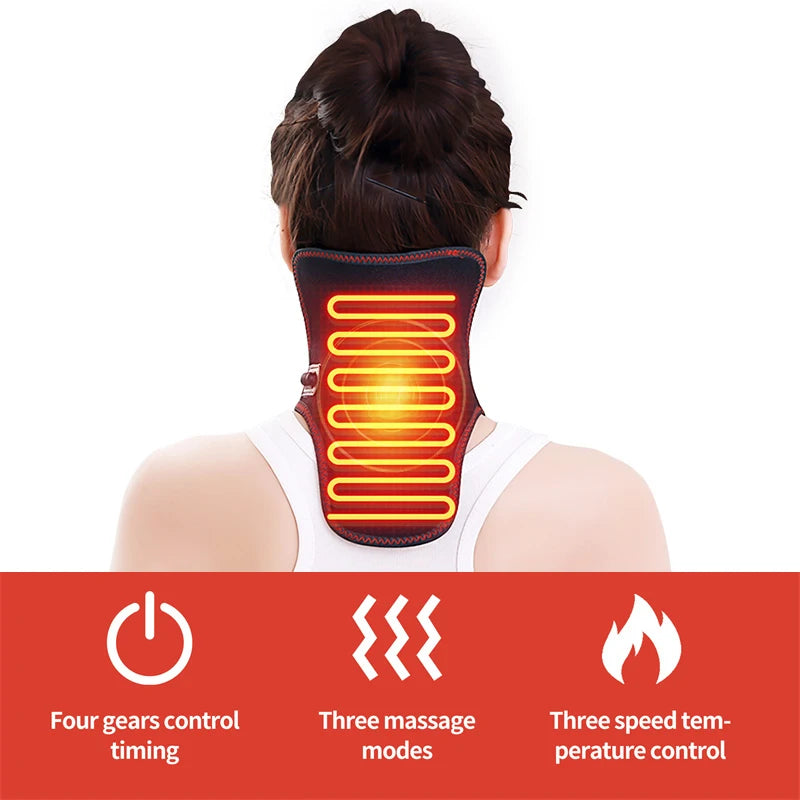 Heating Neck Support- Vibration Massager Hot Compress Relieves Joint Pain Discomfort overuse injury 3-Level Timer USB Port