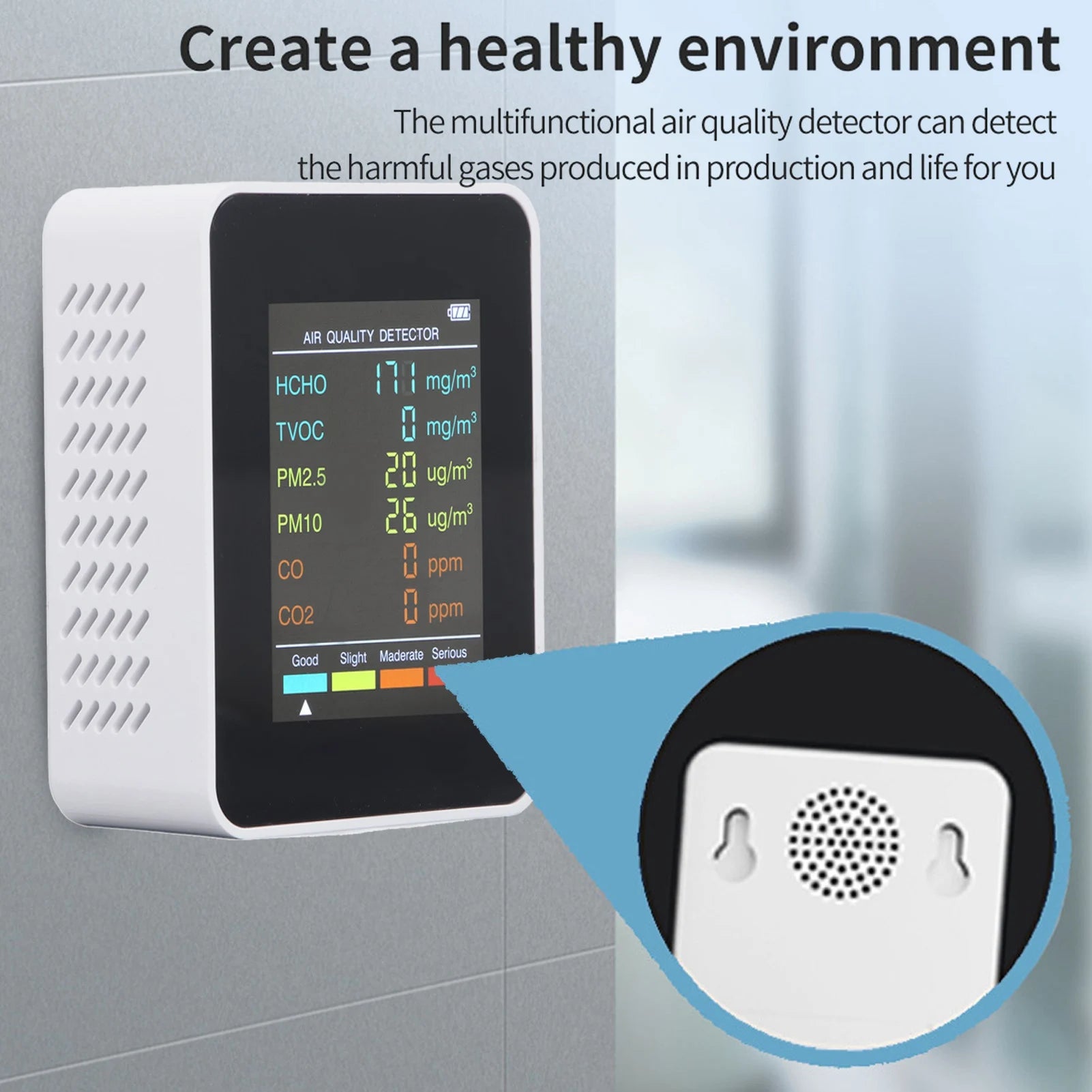 Air Quality Monitor Portable LCD Backlight Screen CO2 TVOC HCHO PM2.5 PM10 Detector with Alarm Indoor CO2 Monitor Air Monitor