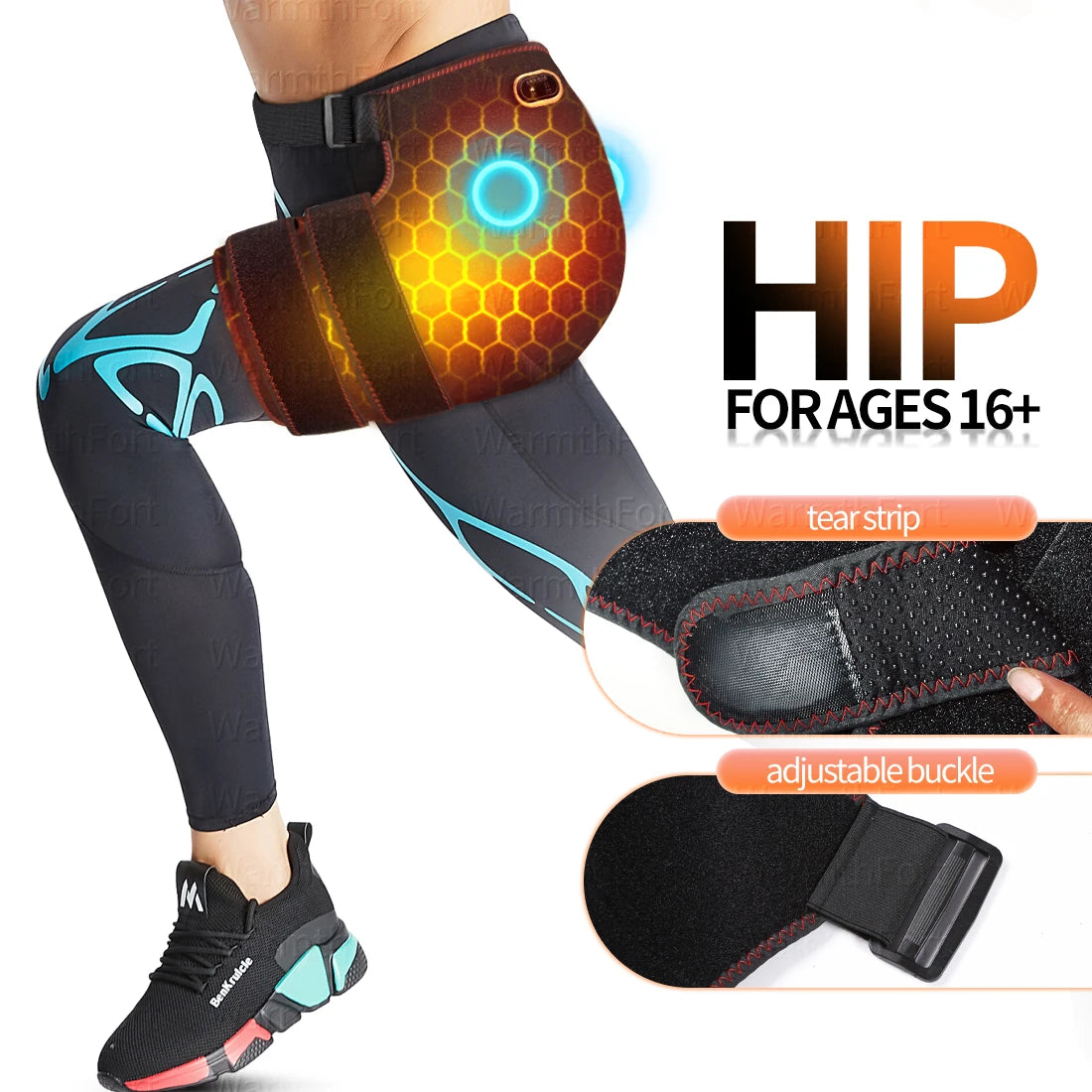 Cordless Heated Hip Support Brace with Massager for Sciatica Pain Relief Lower Back Therapy Hip Heating Pad for Physical Healing