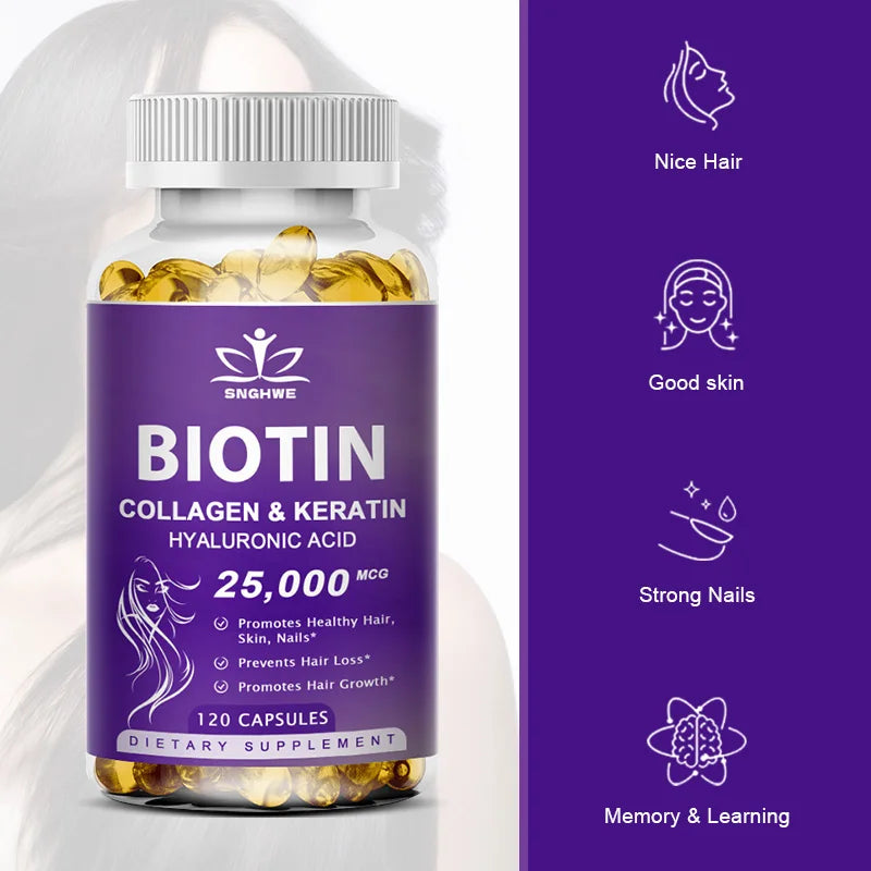 Collagen Biotin Supplement with Hyalurin&Keratin-Vitamins for Hair Growth- Women & Men-B1B2 B3B6B12 -Nails&Skin-Multi-Vitamins