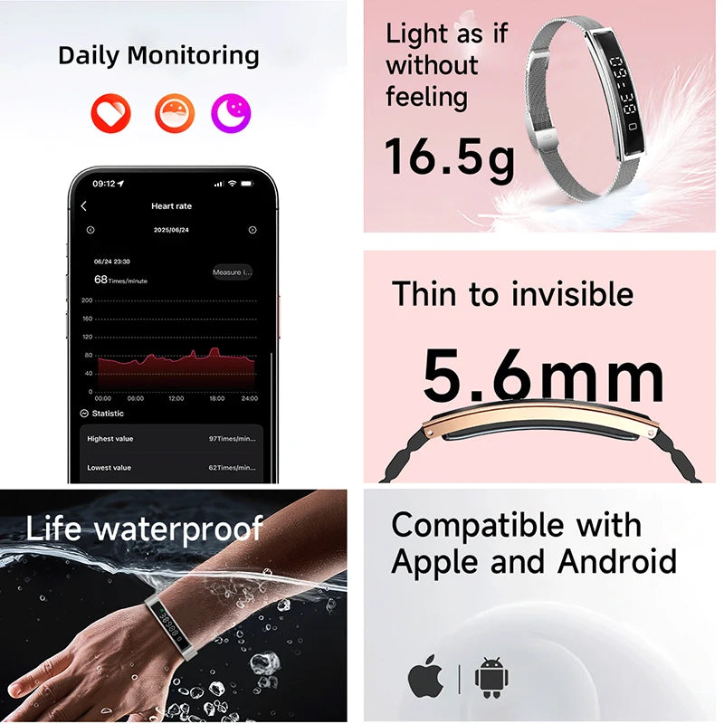 New Health Smart Bracelet Men Women Fitness Sports Band Stress Test HRV Monitor Waterproof Pedometer Smart Watch for Android iOS