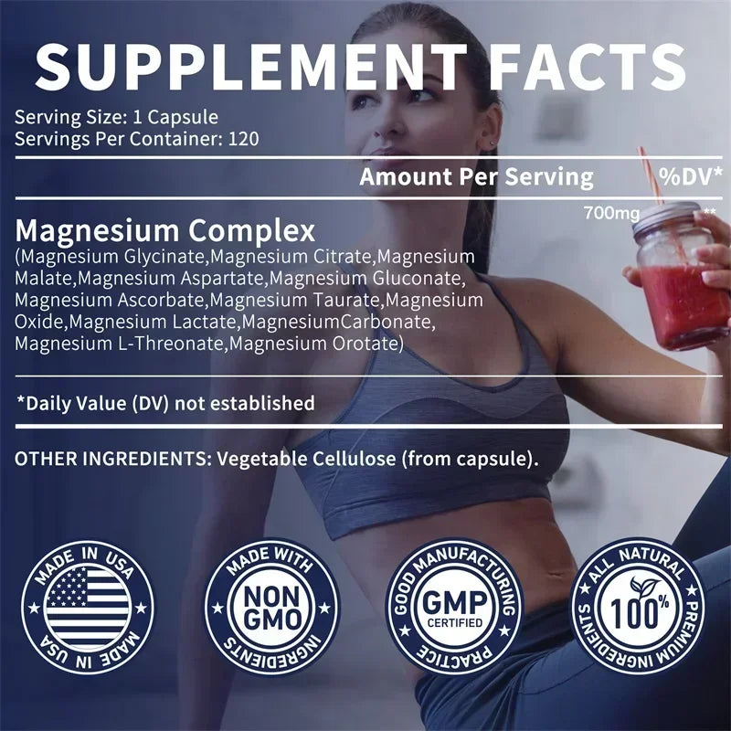Magnesium Complex - Supports Bone, Muscle, Nerve & Heart Health, Relieves Stress, Improves Digestion, Promotes Overall Health
