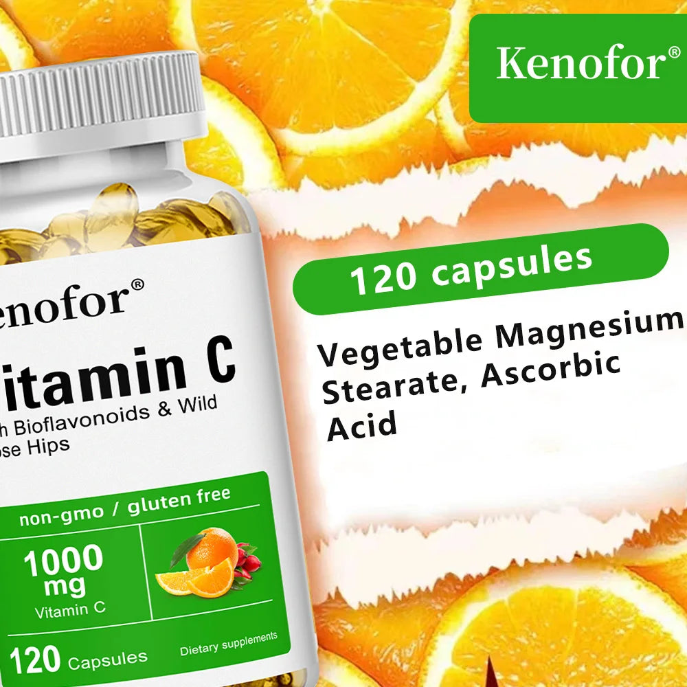 Vitamin C 1000mg - with Citrus, Rose hips,Immune System & Collagen High Potency Fat Soluble Ascorbic Acid Supplement