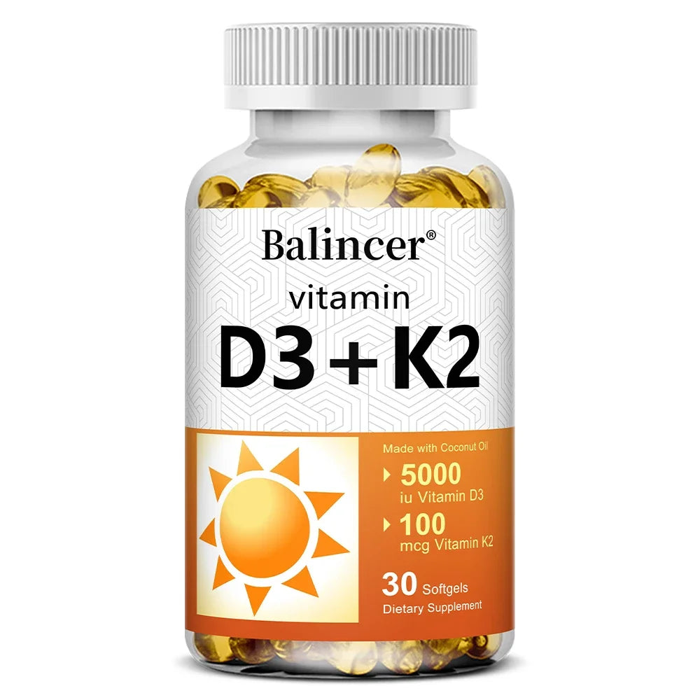 Vitamin D3 + K2 with Organic Virgin Coconut Oil, Vegan D3 (5000iu) with MK7 Vitamin K2 (100mcg), Supports Bone Health Supplement