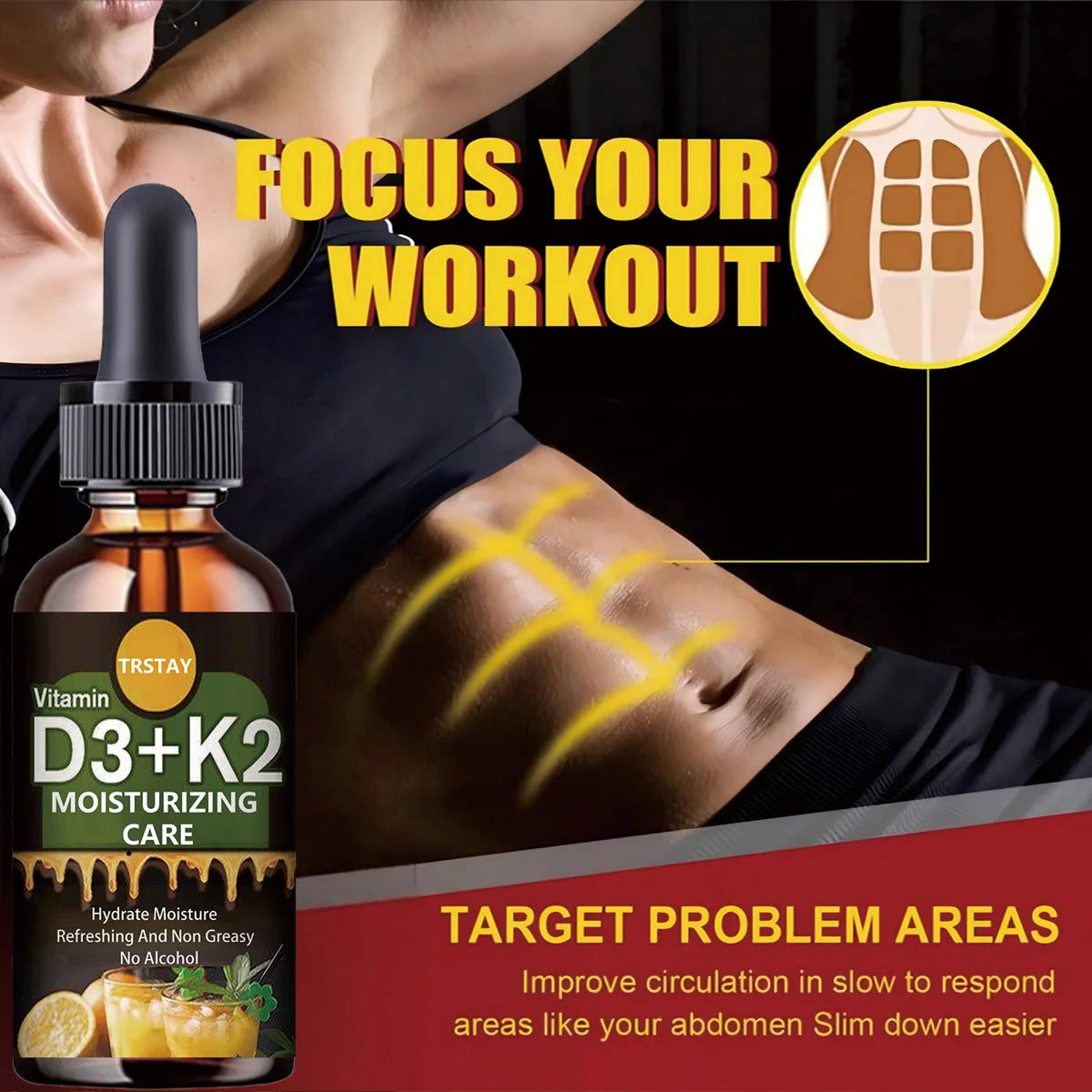Vitamin C D3+K2 improve abdominal blood circulation, improves Muscles supports bone health boosts immune system