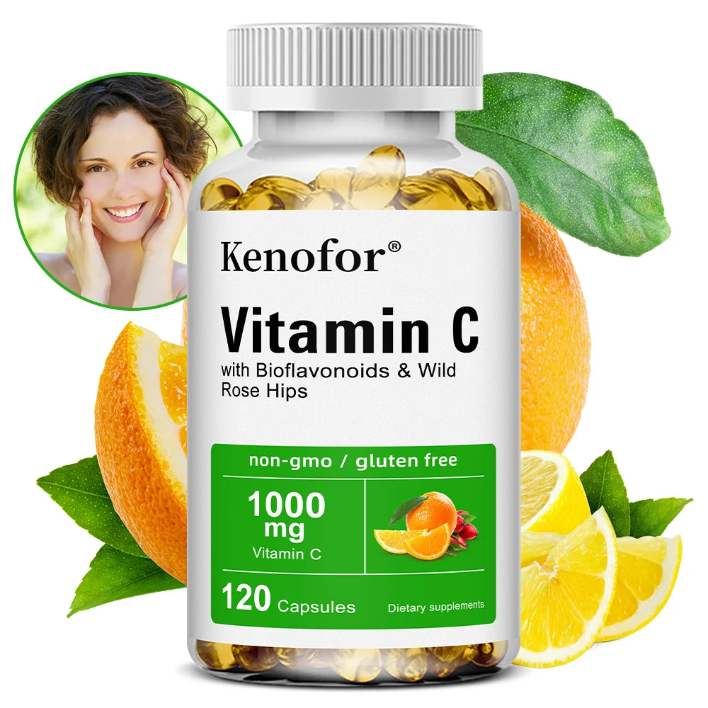 Vitamin C 1000mg - with Citrus, Rose hips,Immune System & Collagen High Potency Fat Soluble Ascorbic Acid Supplement